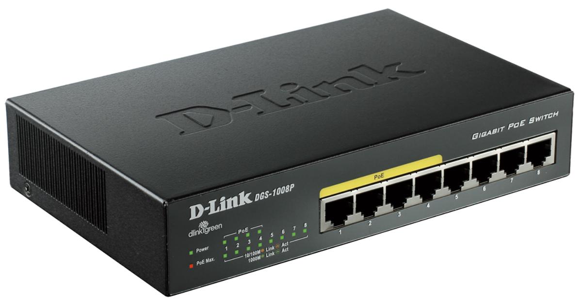 Produktfoto 1 von D-Link DGS-1008P Ethernet-Switch Desktop PoE 8-Port Unmanaged 10/100/1000Mbit/s EU 190 x 120 x 38mm