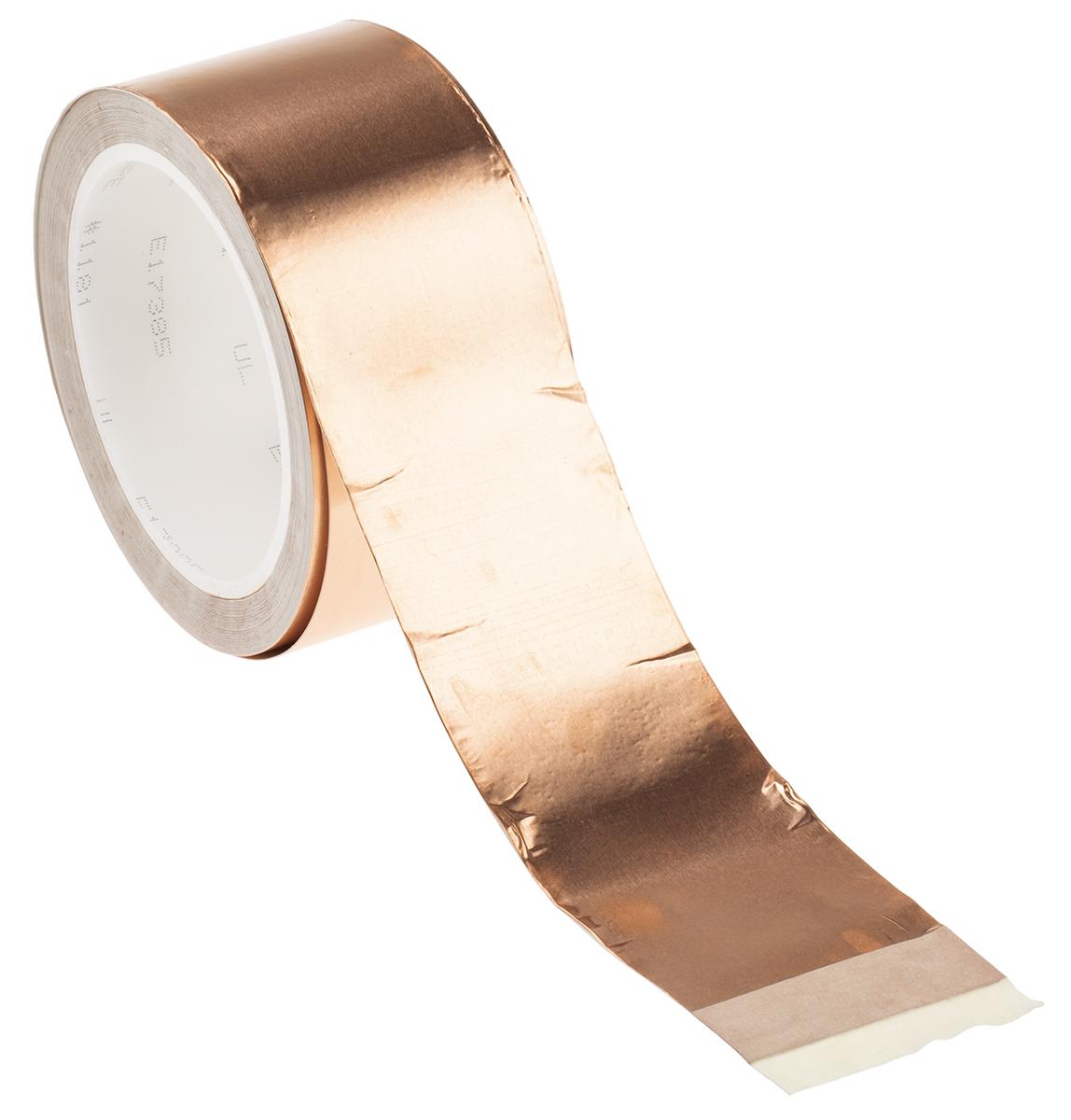 Produktfoto 1 von 3M 1181 Metallband Kupferband leitend, Stärke 0.04mm, 50mm x 16m, -40°C bis +130°C, Haftung 3,8 N/cm