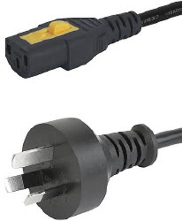 Produktfoto 1 von Schurter Netzkabel, A IEC C13 / Buchse, B Australischer Stecker Typ I / Stecker, 10 A, 2m Schwarz 250 V