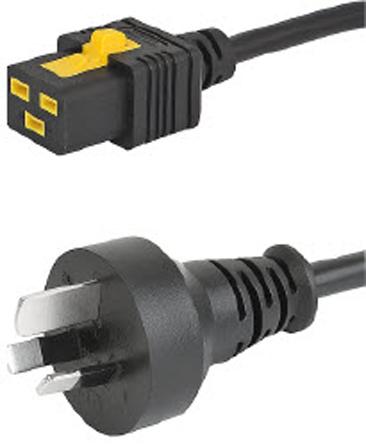 Produktfoto 1 von Schurter Netzkabel, A IEC C19 / Buchse, B Australischer Stecker Typ I / Stecker, 16 A, 2m Schwarz 250 V