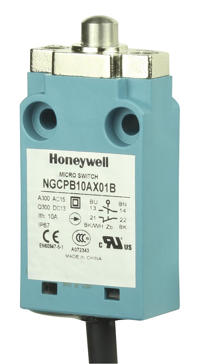 Produktfoto 1 von Honeywell NGC Endschalter, Stößel, 2-poliger Wechsler, 2 Schließer/2 Öffner, IP 67, Kunststoff, 10mA Anschluss Kabel