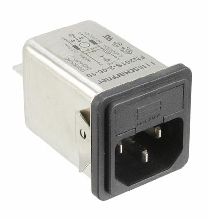 Produktfoto 1 von Schaffner IEC/EN 60939 IEC Filter Stecker, 250 V ac / 2A, Snap-In / Flachsteck-Anschluss