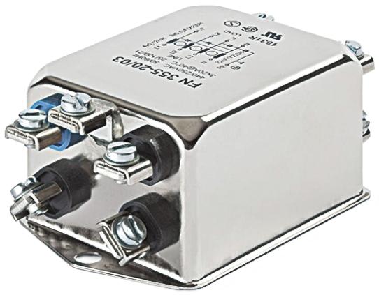 Schaffner FN 355 Entstörfilter, 440 V ac, 3A, Flanschmontage 1.4W, Flachstecker, 3-phasig 0,07 mA / 400Hz Single Stage