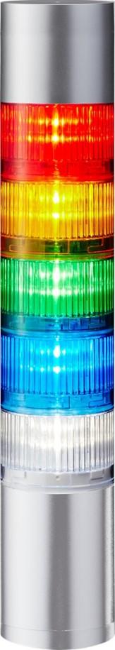 Patlite LR6 LED Signalturm 5-stufig mehrfarbig LED Rot/Gelb/Grün/Blau/Transparent + Summer Blitz, Dauer 333.5mm