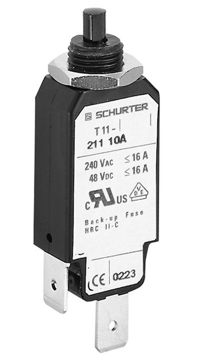 Schurter T11-211 Thermischer Überlastschalter / Thermischer Geräteschutzschalter, 1-polig, TA11, 6A, 240V ac