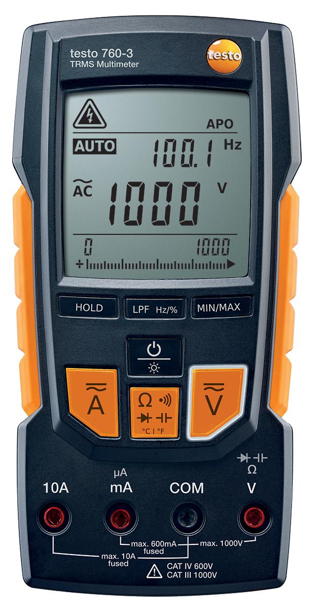 Testo 760-3 HandLCD Digital-Multimeter 1000V ac / 10A ac, 60MΩ, ISO-kalibriert