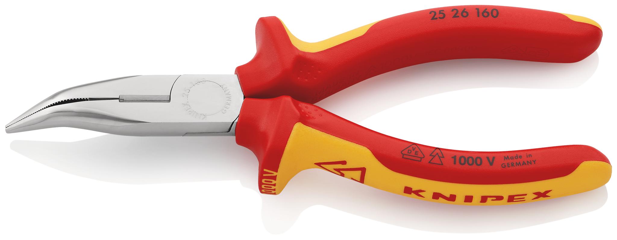 Produktfoto 1 von Knipex 25 26 Spitzzange / Backen 50mm, gebogen Schneidkraft → Harter Draht: 1,6 mm, mittelharter Draht: 2,5 mm 160 mm