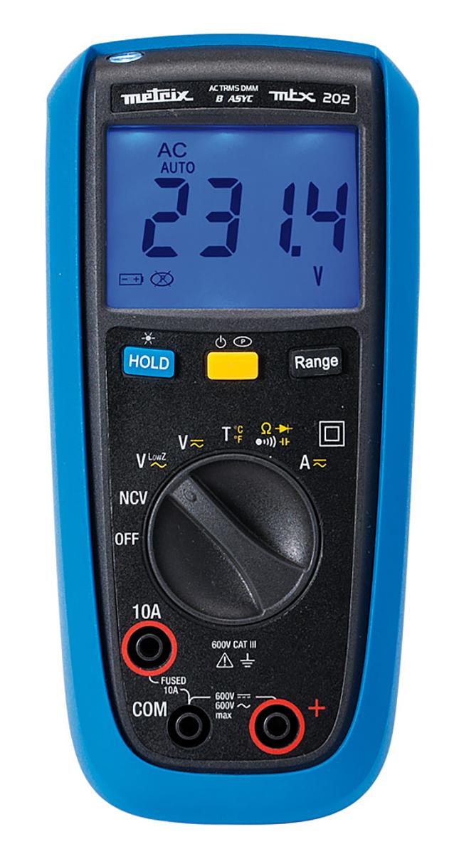 Produktfoto 1 von Metrix MTX202 HandLCD Digital-Multimeter, CAT III 600V ac / 10A ac, 40MΩ, DKD/DAkkS-kalibriert