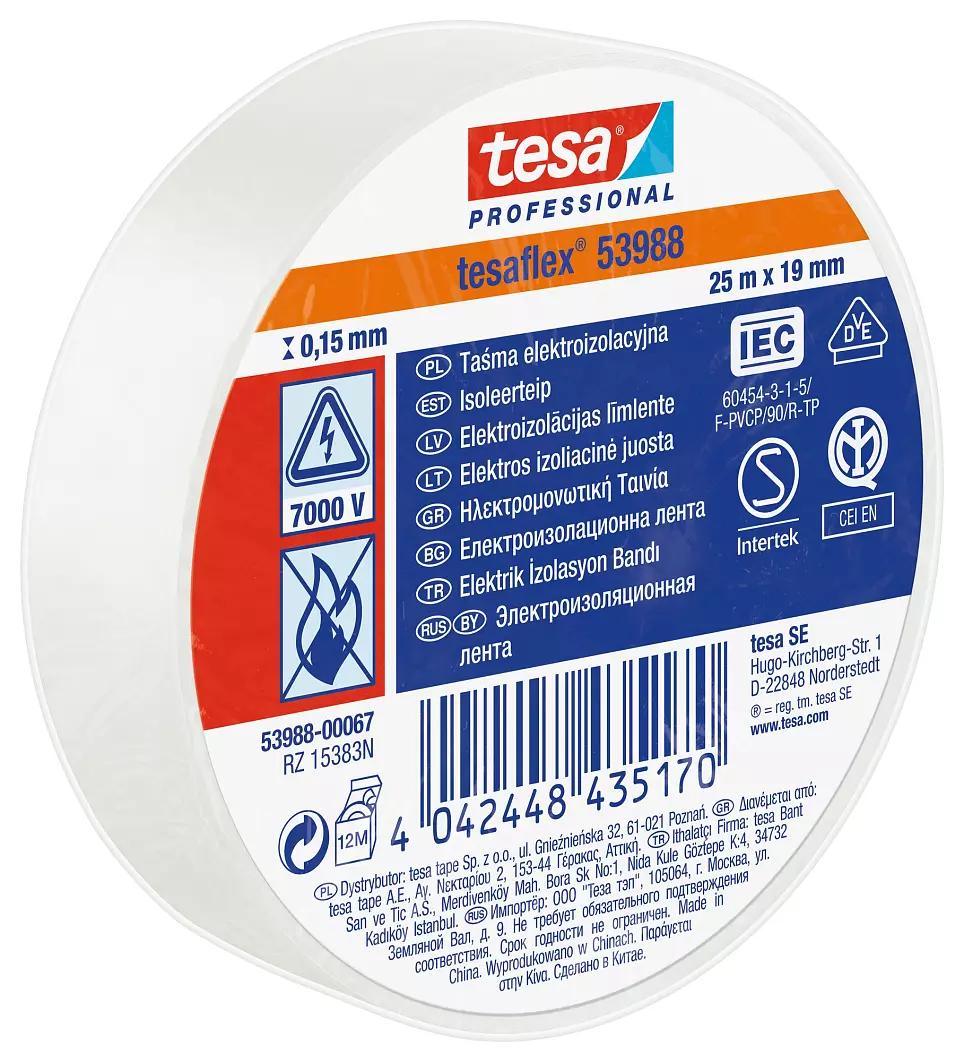 Produktfoto 1 von Tesa 53988 Isolierband, PVC Weiß, 0.15mm x 19mm x 25m, 0°C bis +90°C