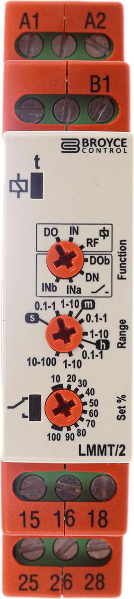 Produktfoto 1 von Broyce Control Zeitrelais, DIN-Schienen, 0.1 s → 100h, 24 → 230 V ac/12 → 230V dc, 2 Kont.