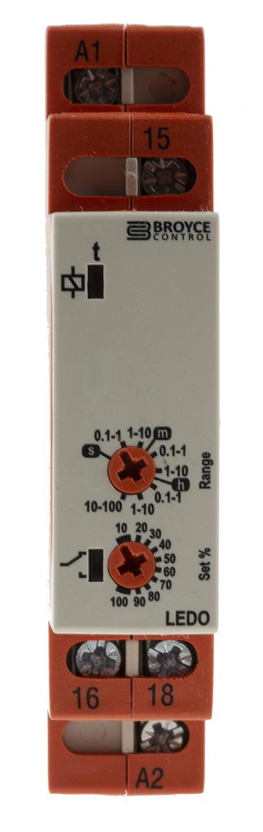 Produktfoto 1 von Broyce Control Zeitrelais, DIN-Schienen, 0.1 s → 100h, 12 → 230V ac/dc, 1 Kont. Einfach, 1-poliger