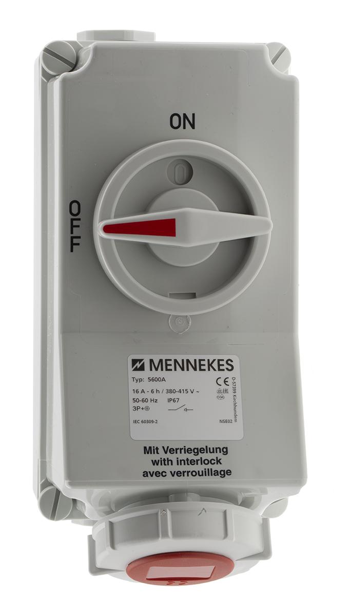 Produktfoto 1 von MENNEKES CEE Steckvorrichtung abschaltbar, Buchse Rot gerade 3P+E, 400 V / 16A, IP 67