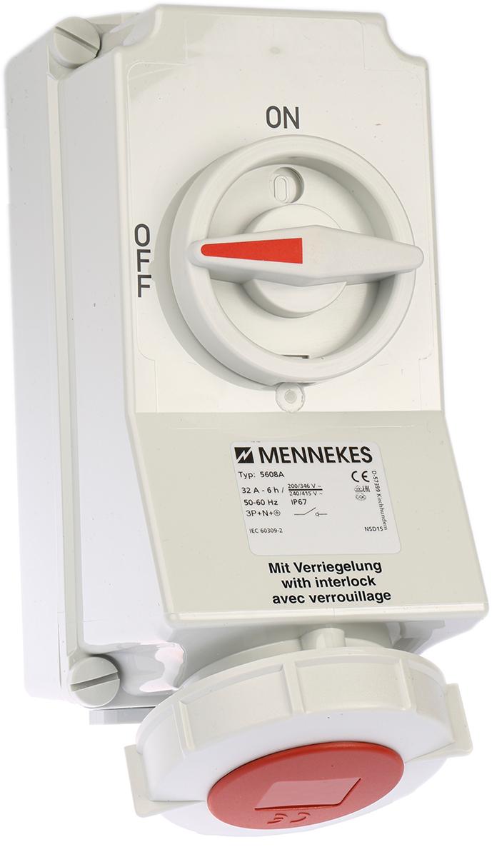 Produktfoto 1 von MENNEKES CEE Steckvorrichtung abschaltbar, Buchse Rot gerade 3PN+E, 400 V / 32A, IP 67