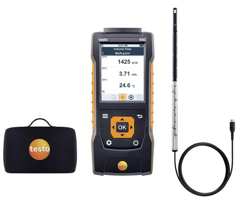 Produktfoto 1 von Testo Heißdraht-Kit 440 Anemometer +1370 (Temperature-TC) °C, +150 (Temperature-NTC) °C max.Temp., Luftgeschwindigkeit