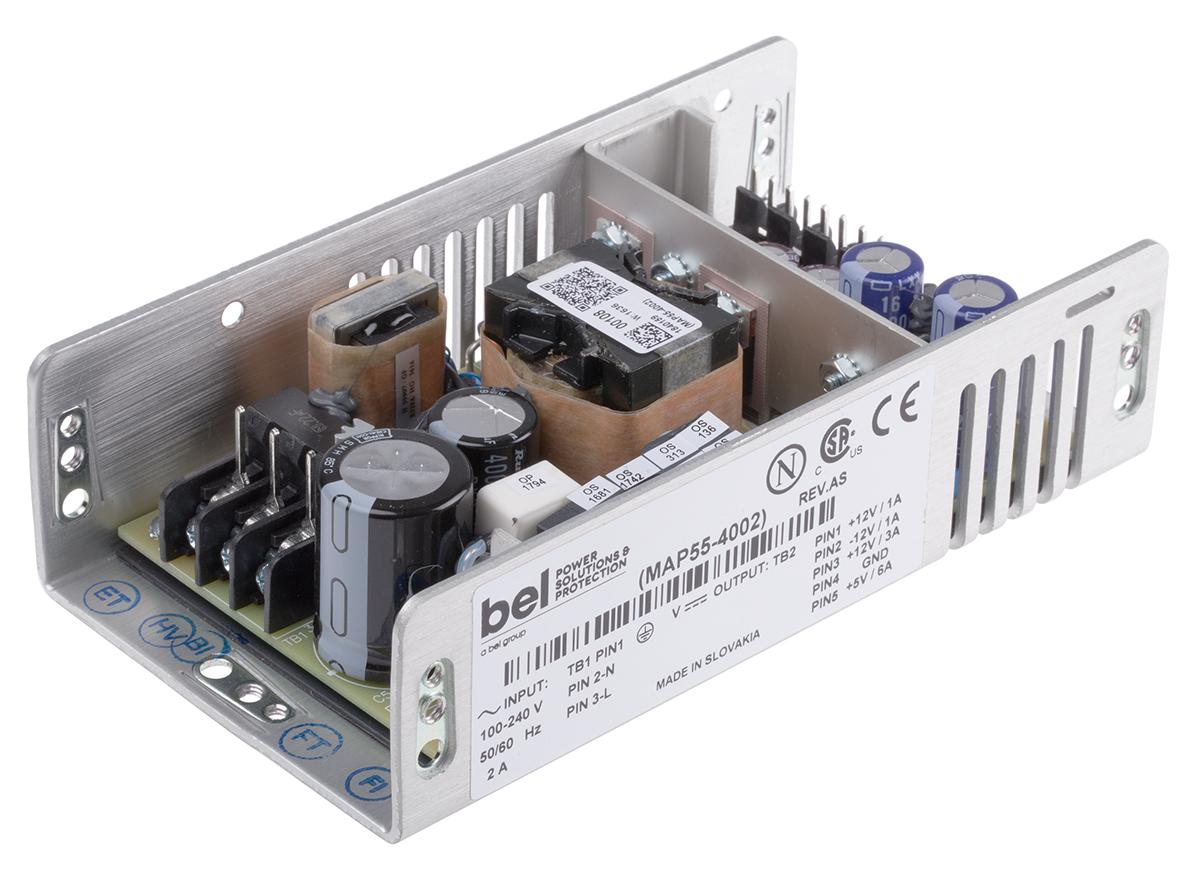 BEL POWER SOLUTIONS INC Schaltnetzteil, AUS 5 V dc, ±12 V dc / 3 A, 6 A, 500mA 4-Kanal 55W, EIN 175 → 264 V ac,