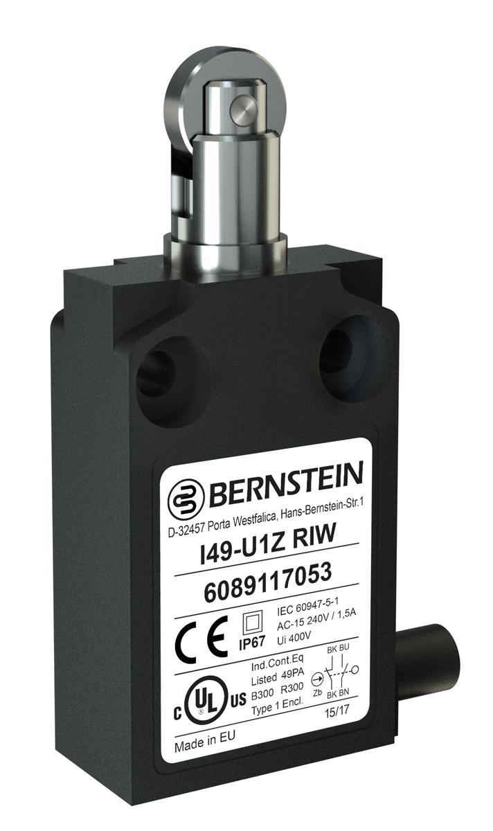 Bernstein AG I49 Rollenstößel, Rollenstößel, SPST, Schließer/Öffner, IP 67, Kunststoff Anschluss Kabel