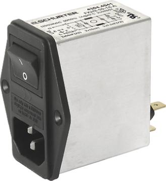 Produktfoto 1 von Schurter C14 IEC-Steckerfilter Stecker mit 2-Pol Schalter 5 x 20mm Sicherung, 250 V ac / 2A, Tafelmontage