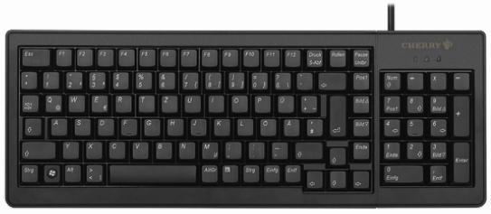 CHERRY Tastatur QWERTZ Kabelgebunden Schwarz PS/2, USB Kompakt, 374 x 139 x 18mm