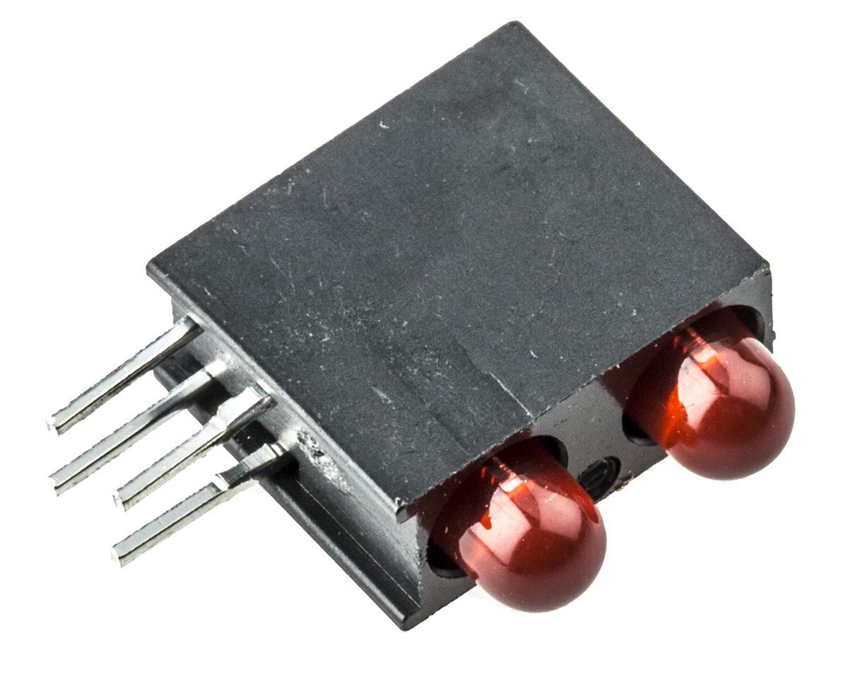 Dialight LED Anzeige PCB-Montage Rot 2 x LEDs THT Rechtwinklig 4-Pins 60 ° 2,2 V