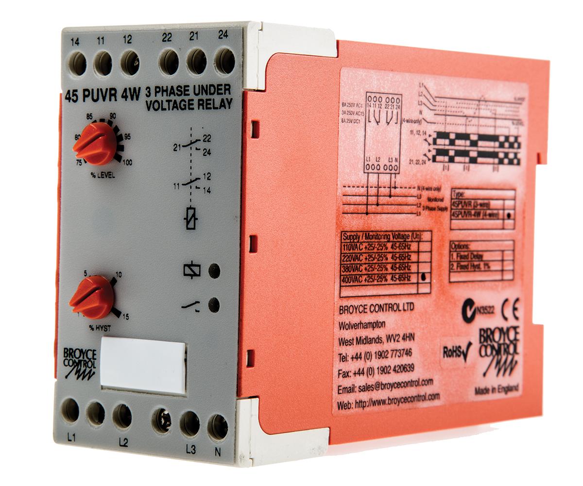 Produktfoto 1 von Broyce Control 45 Überwachungsrelais, für Phase, Spannung Maximal 400V ac 3-phasig, 2-poliger Wechsler Unterspannung