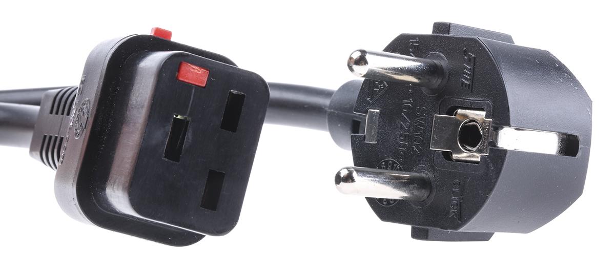 Produktfoto 1 von Schaffner Netzkabel, A IEC C19 / Buchse, B CEE 7/7 / Stecker, 16 A 250 V