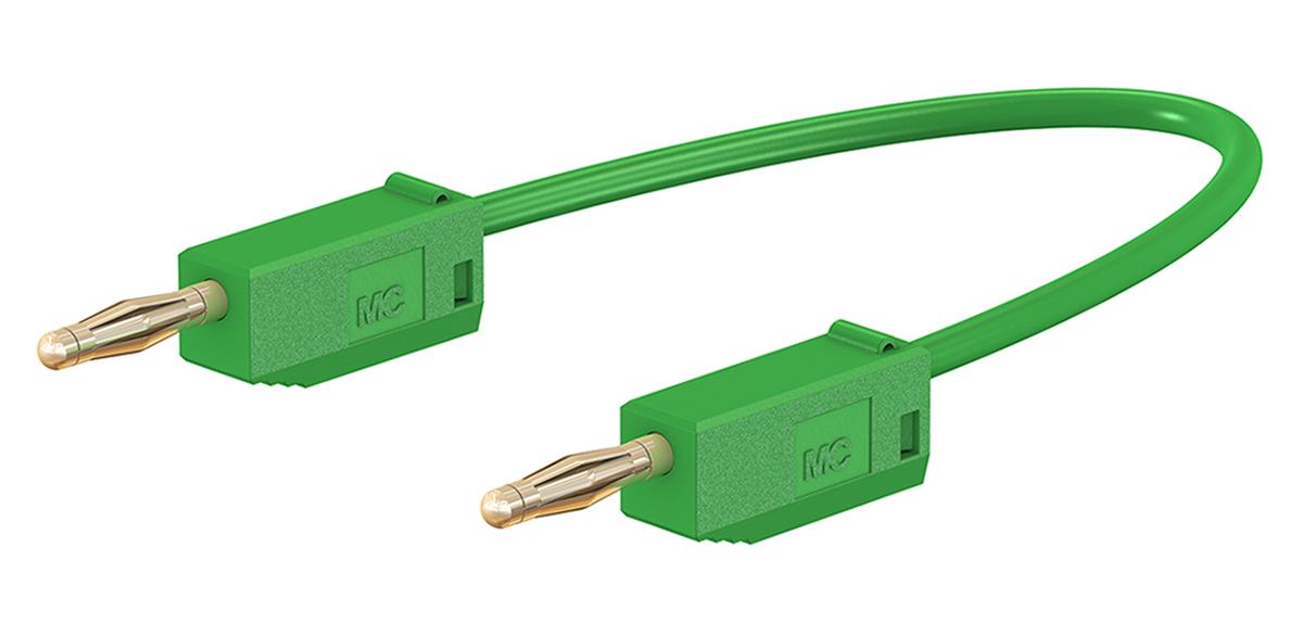 Produktfoto 1 von Staubli Messleitung 2 mm Stecker / Stecker, Grün PVC-isoliert 300mm, 30 V ac, 60V dc / 10A CAT II