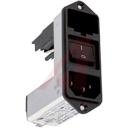 Produktfoto 1 von Schurter C14 IEC-Steckerfilter Stecker mit 2-Pol Schalter 5 x 20 mm, 6.3 x 32 mm Sicherung, 125 V ac, 250 V ac / 4A,