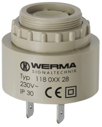 Werma Piezo Buzzer Dauerton, 90dB, Frontplattenmontage→230V ac, Intern, ø 43mm, 43 x 38mm