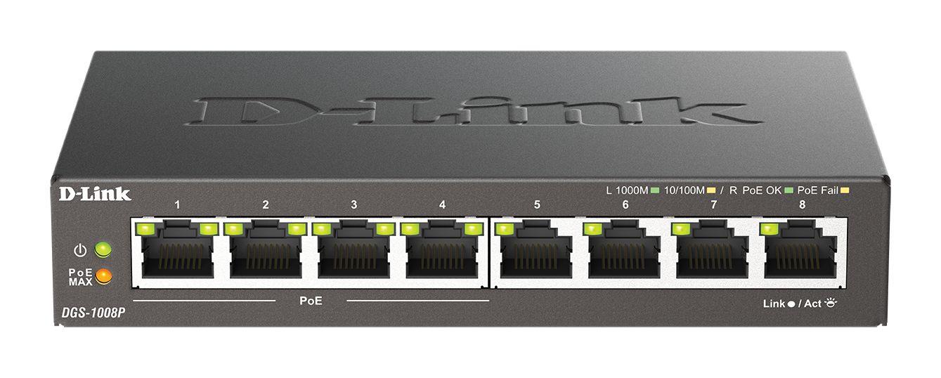 Produktfoto 1 von D-Link DGS-1008P Gigabit-Switch PoE 8-Port Unmanaged EU, UK