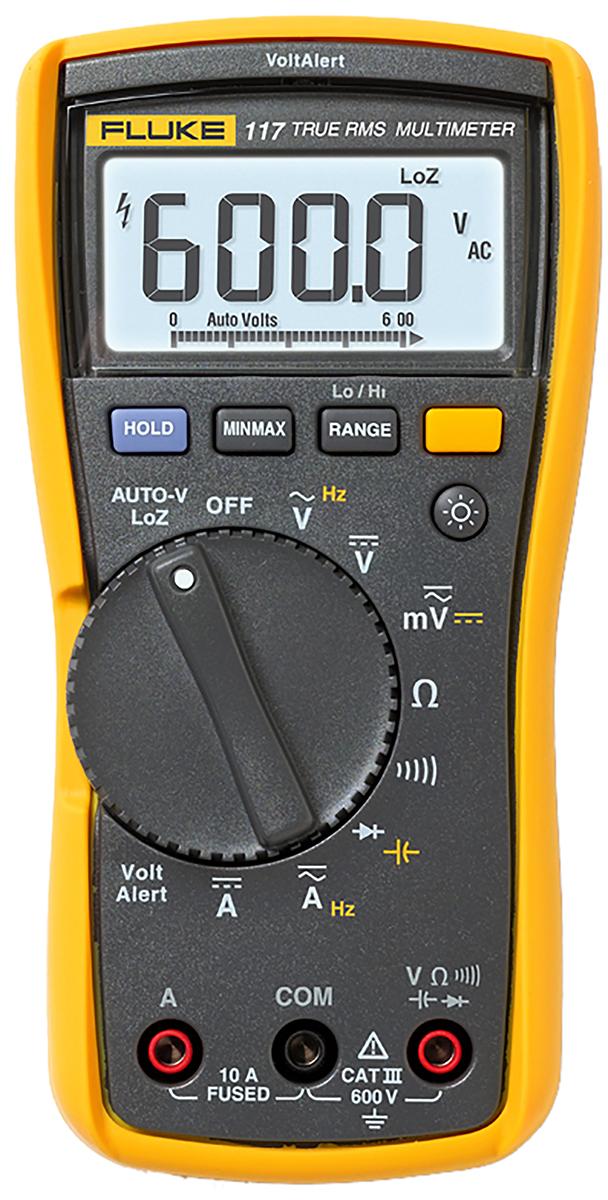 Produktfoto 1 von Fluke 117 HandLCD Digital-Multimeter, CAT III 600V ac / 10A ac, 40MΩ, ISO-kalibriert