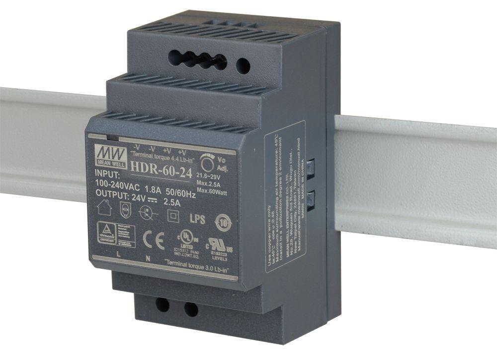 Produktfoto 1 von D-Link HDR-60 DIN-Schienen Netzteil DIN-Schienen Netzteil 60W, 85 → 264 and 120 → 370V, 24V / 2.5A