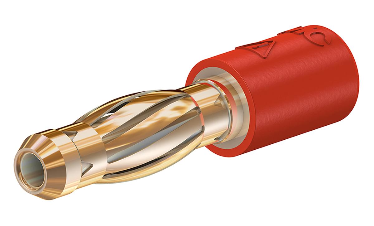 Staubli Prüfadapter Rot, Ø 4mm Messing vergoldet 25A 30 V ac, 60 V dc