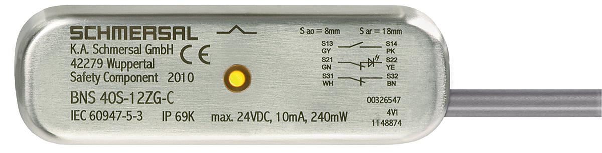 Produktfoto 1 von Schmersal BNS40S 1m Kabel Berührungsloser Sicherheitsschalter aus Edelstahl 100V ac/dc, Kodierschalter