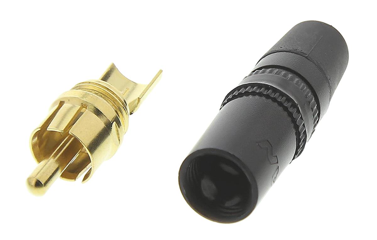 Produktfoto 1 von Neutrik Stecker Abgewinkelt Schwarz Cinchstecker, Kontakt vergoldet, 50 V / 1A