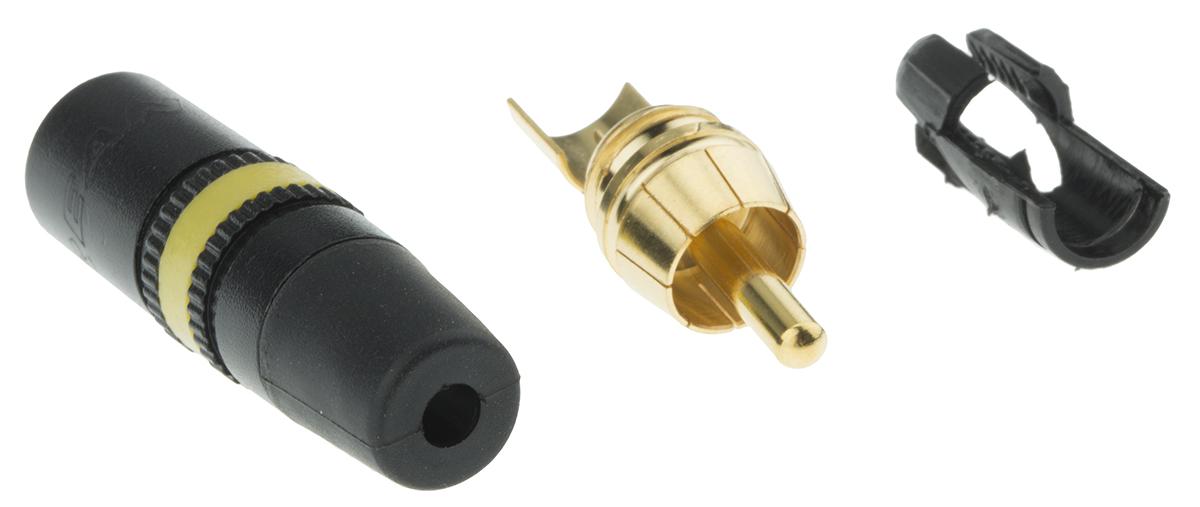 Produktfoto 1 von Neutrik Stecker Abgewinkelt Schwarz, Gelb Cinchstecker, Kontakt vergoldet, 50 V / 1A