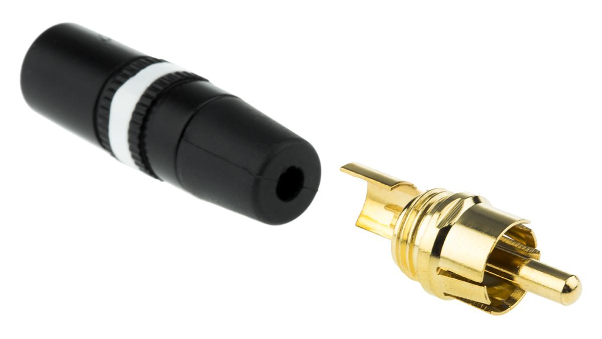 Produktfoto 1 von Neutrik Stecker Abgewinkelt Schwarz, Weiß Cinchstecker, Kontakt vergoldet, 50 V / 1A