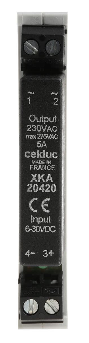 Produktfoto 1 von Celduc XK Halbleiter-Interfacerelais, 5 A max., DIN-Schienen 6 V min. 275 V eff max. / 30 V max. Nulldurchgang