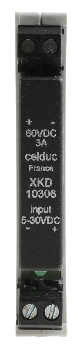 Celduc XK Halbleiter-Interfacerelais, 3 A max., DIN-Schienen 5 V min. 60 V max. / 30 V max. DC