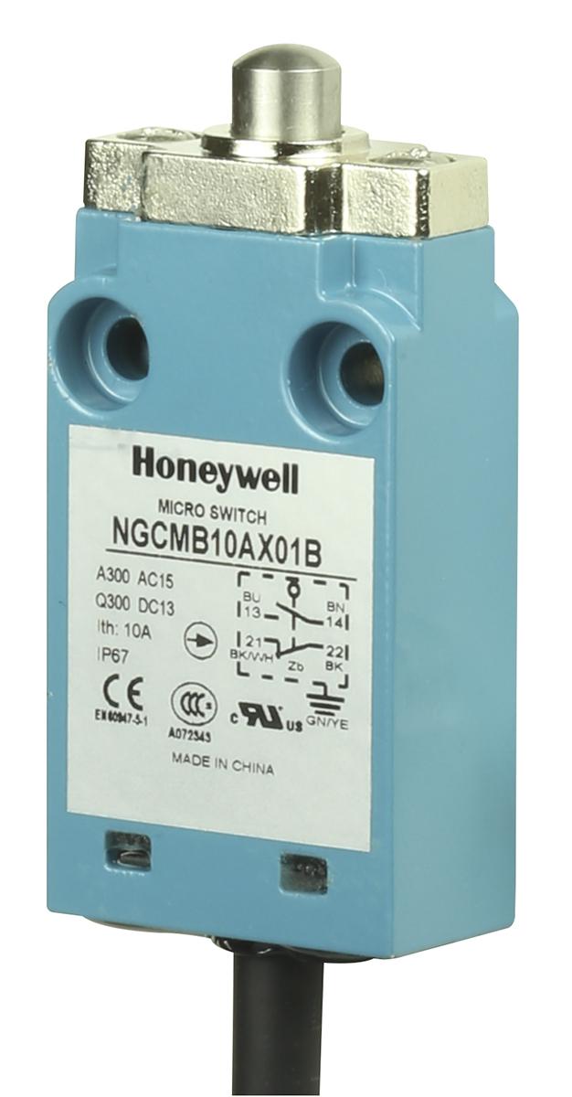 Produktfoto 1 von Honeywell NGC Endschalter, Stößel, 2-poliger Wechsler, 2 Schließer/2 Öffner, IP 67, Metall, 10mA Anschluss Kabel