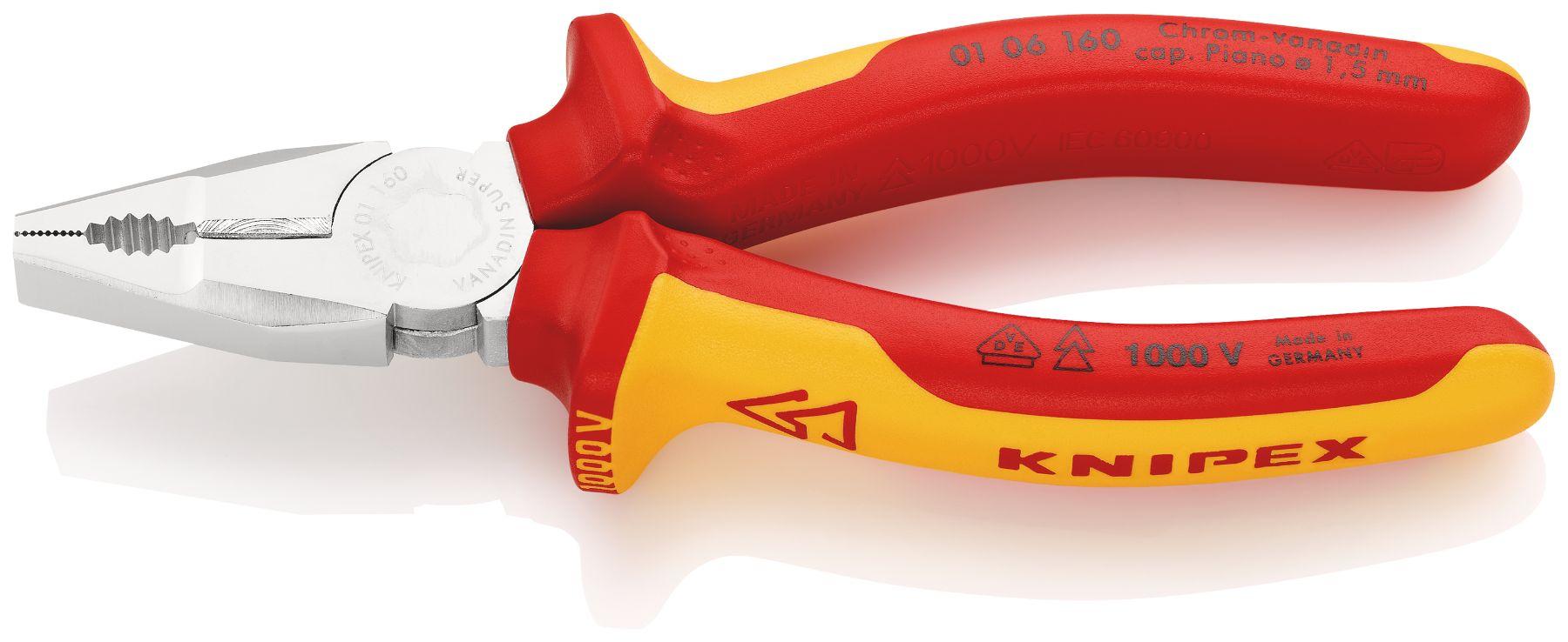 Produktfoto 1 von Knipex Kombizange, gebogen Schneidkraft → Harter Draht: 2 mm, Klavierdraht: 1,5 mm 160 mm VDE