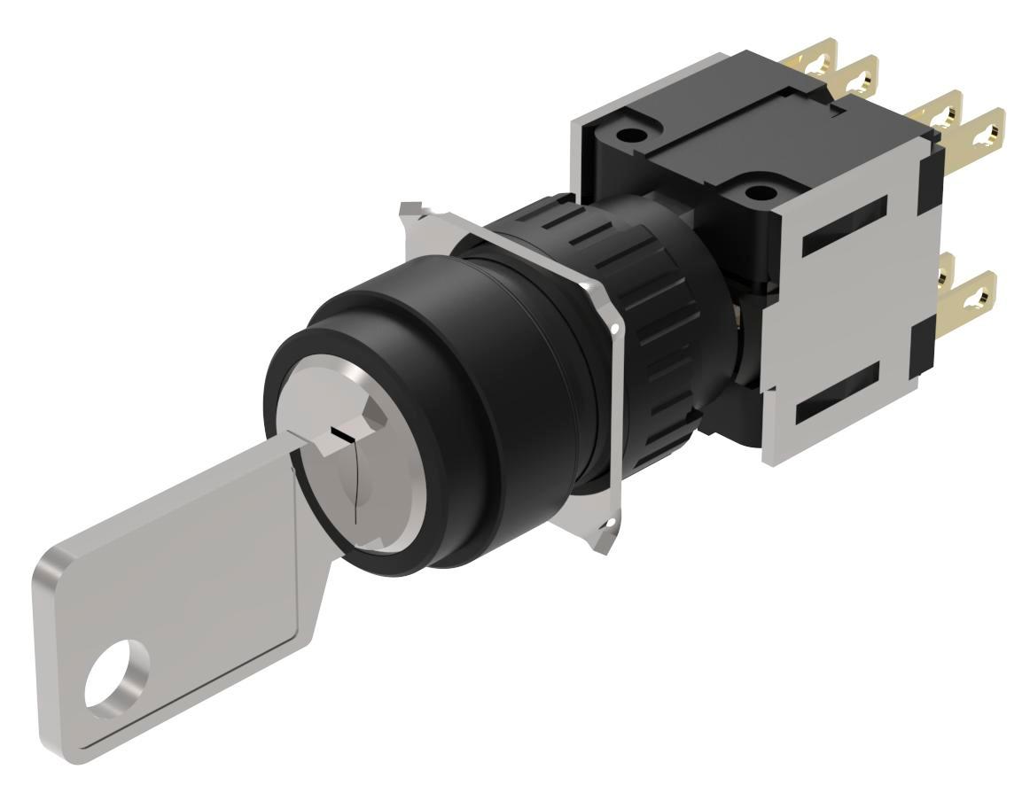 Produktfoto 1 von EAO Schlüsselschalter Sprungmechanismus 3-Positionen 2 NC/2 NO 5A IP 65