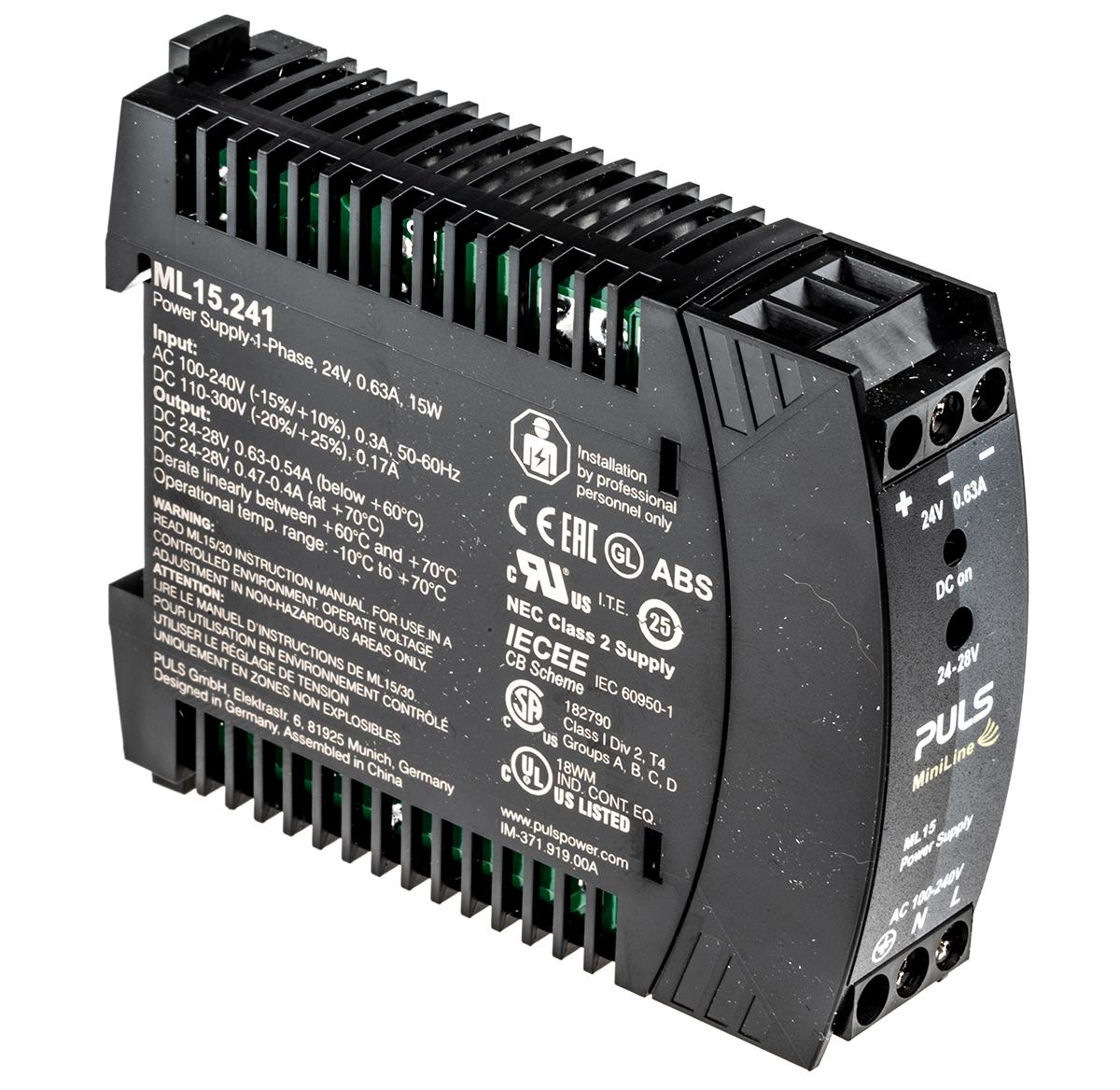 Produktfoto 1 von PULS MiniLine MLY Switch-Mode DIN-Schienen Netzteil 15W, 100 → 240V ac, 24V dc / 630mA