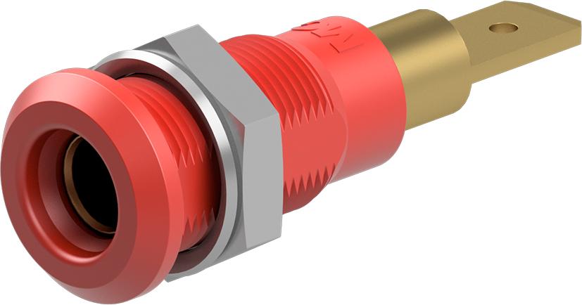 Produktfoto 1 von Stäubli Bananenbuchse Rot, Kontakt vergoldet, 30V ac / 25A Flachstecker