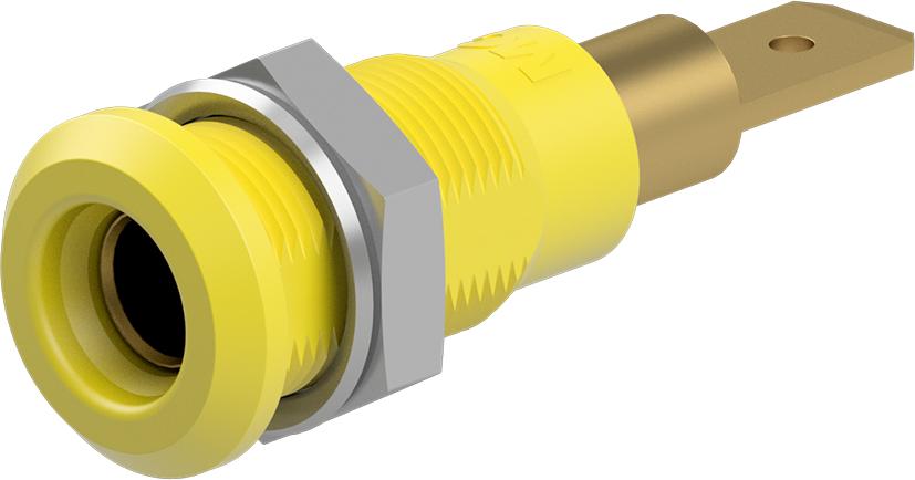 Produktfoto 1 von Stäubli Bananenbuchse Gelb, Kontakt vergoldet, 30V ac / 25A Flachstecker