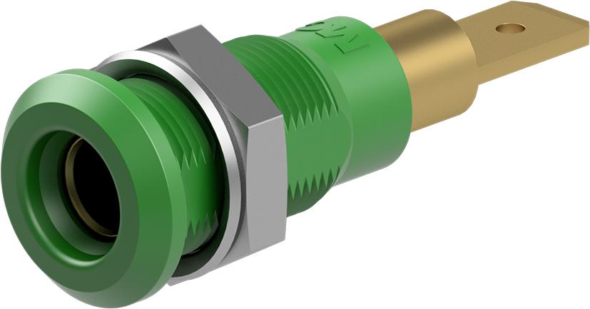 Produktfoto 1 von Stäubli Bananenbuchse Grün, Kontakt vergoldet, 30V ac / 25A Flachstecker