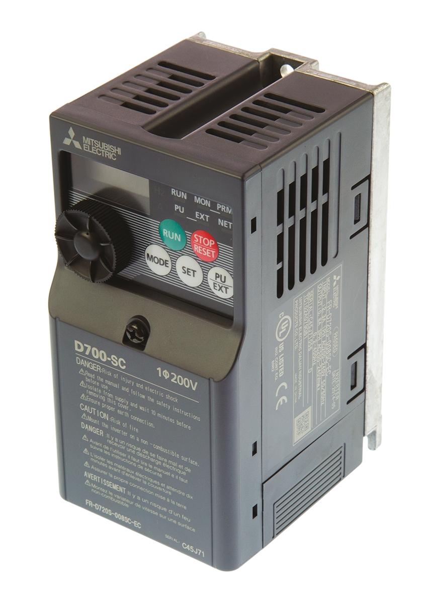 Produktfoto 1 von Mitsubishi FR-D720S, 1-Phasen Frequenzumrichter 0,1 kW, 230 V ac / 800 mA 0.2 → 400Hz für Wechselstrommotoren