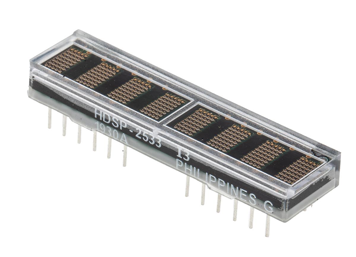 Broadcom LED-Anzeige Punktmatrix 8-Digit, Grün 568 nm Zeichenbreite 2.5mm Zeichenhöhe 4.6mm Durchsteckmontage