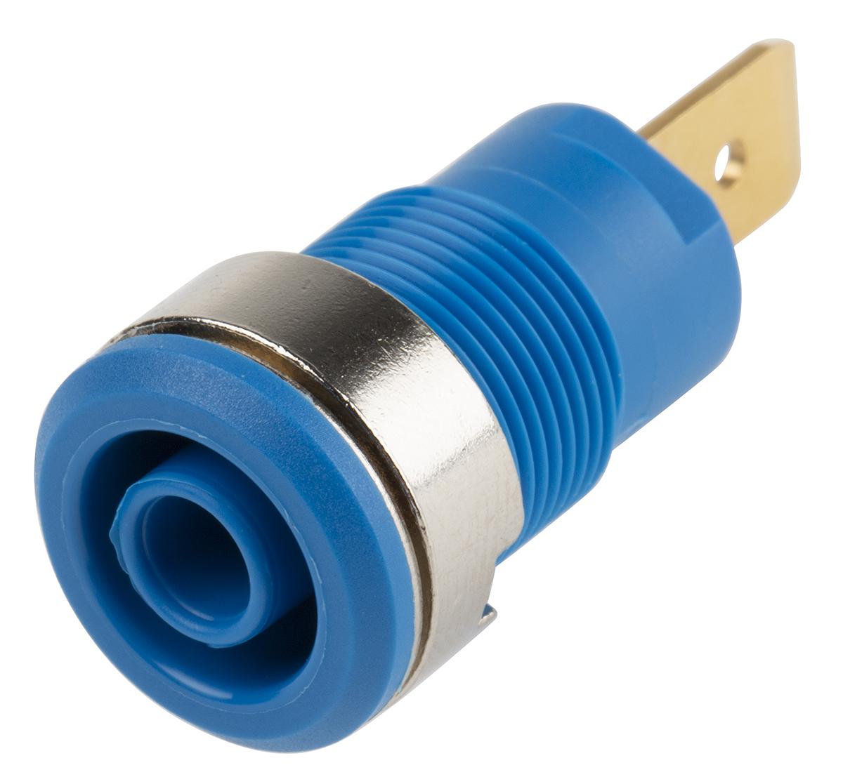 Produktfoto 1 von Stäubli 4 mm Bananenbuchse Blau, Kontakt vergoldet, 1000V / 32A Flachstecker