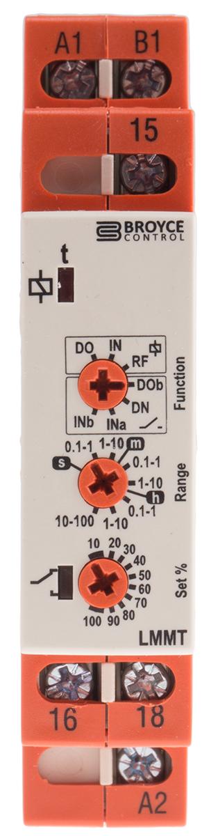 Produktfoto 1 von Broyce Control Zeitrelais, DIN-Schienen, 0.1 s → 100h, 24 → 230 V ac/12 → 230V dc, 1 Kont.