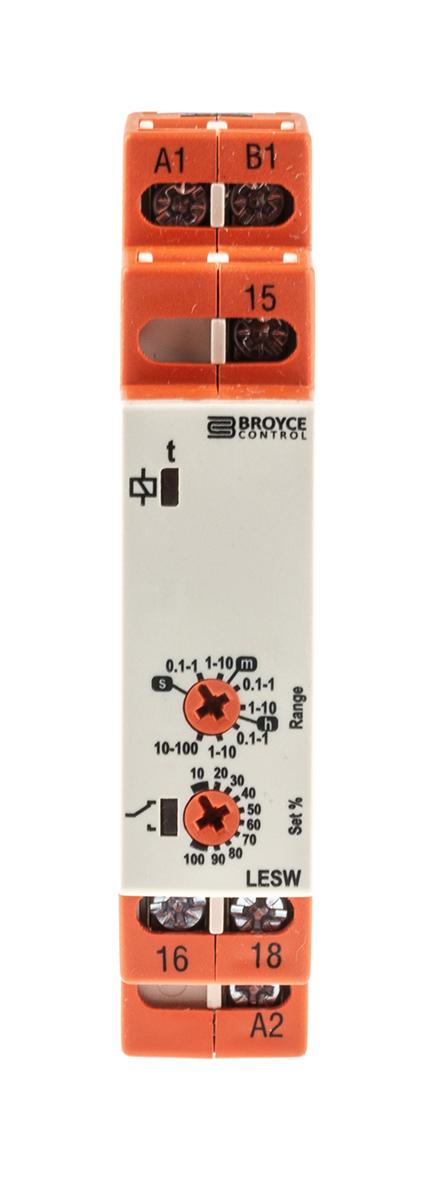 Produktfoto 1 von Broyce Control Zeitrelais, DIN-Schienen, 0.1 s → 100h, 12 → 230V ac/dc, 1 Kont. Einfach, 1-poliger